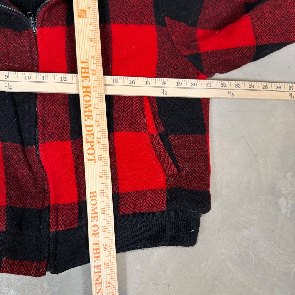 Woolrich Woman Red Black Buffalo Plaid‎ Wool Sherpa Bomber Jacket 16101 Large - Picture 5 of 6